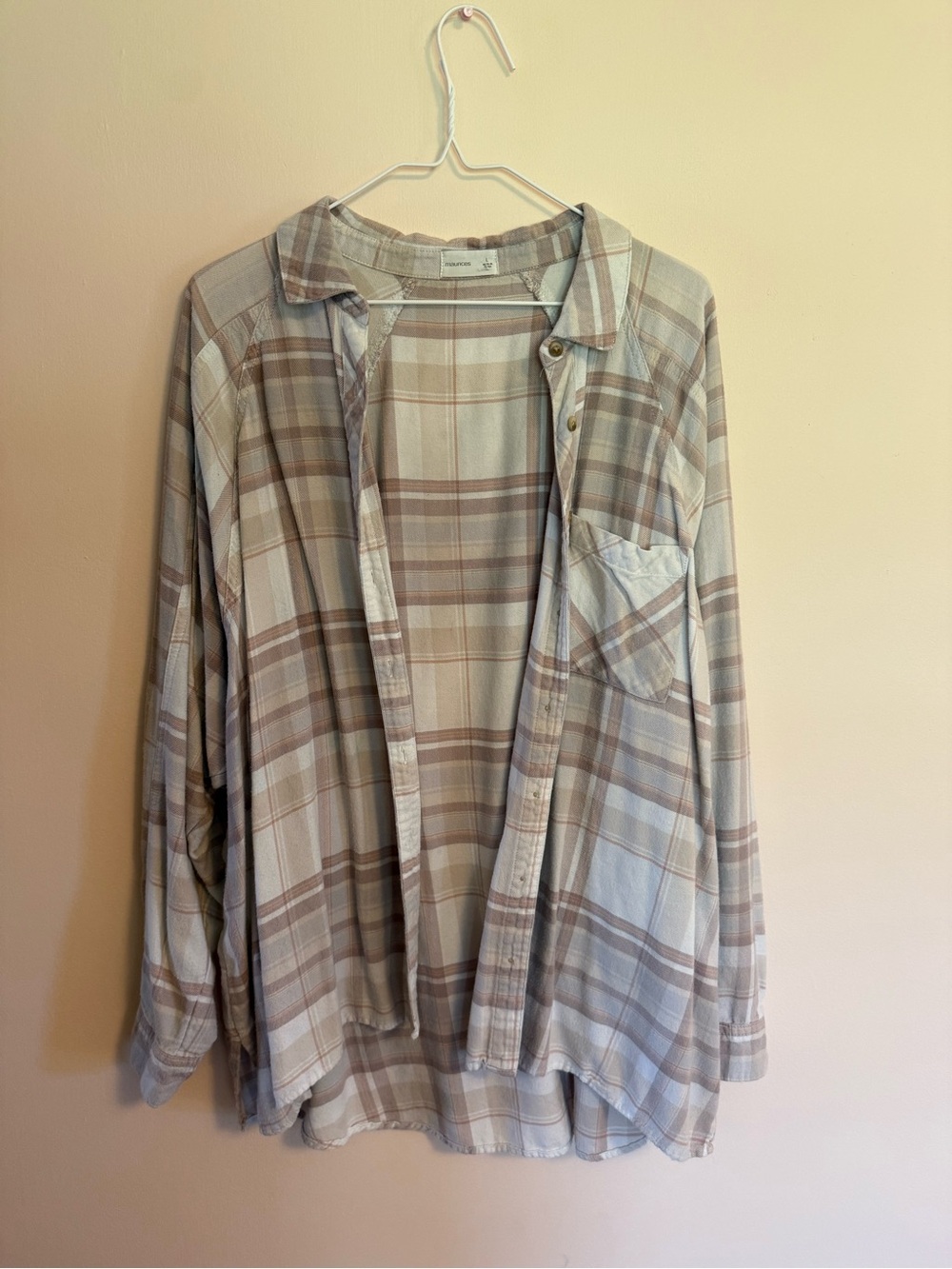 Maurices Beige and Gray Plaid Button-Down Shirt